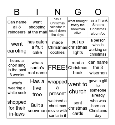 Christmas 2012 Bingo Card