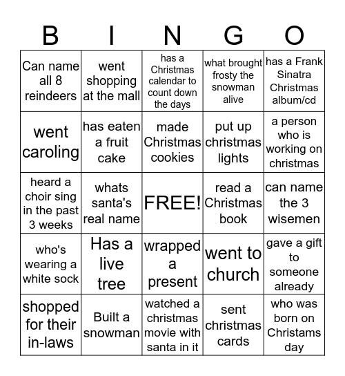 Christmas 2012 Bingo Card