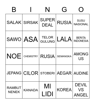 NOWI PUNYA Bingo Card