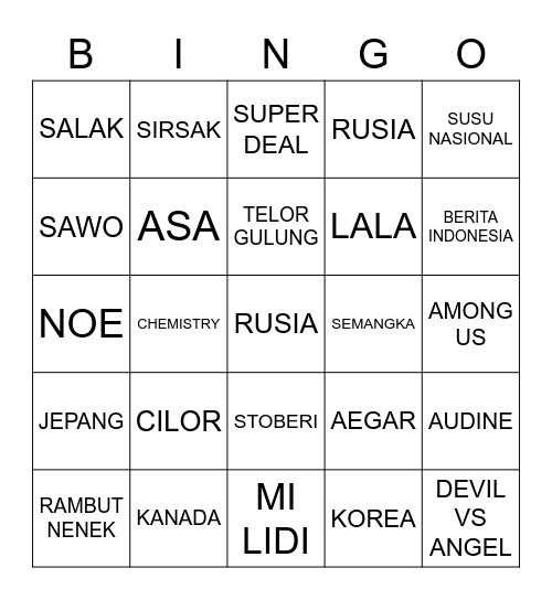 NOWI PUNYA Bingo Card