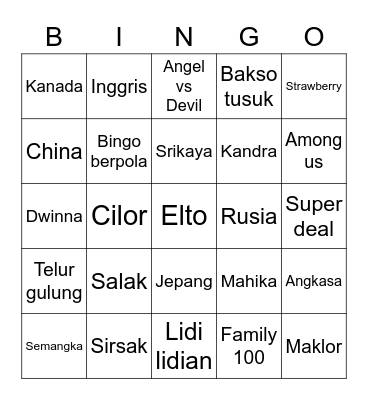 Untitled Bingo Card