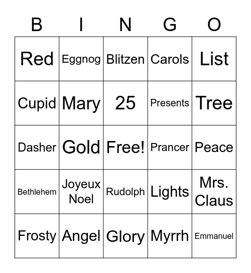 CHRISTMAS Bingo Card