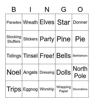 Holiday Vocab Bingo Card
