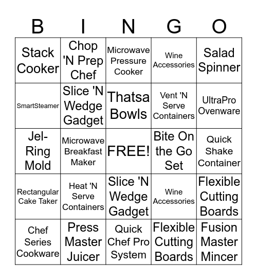 Tupperware Bingo Card