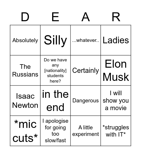 Noomen Bingo Card