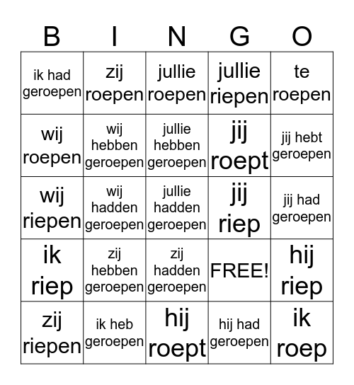 Werkwoordsvormen Bingo Card