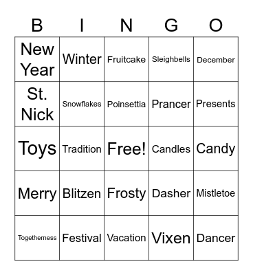 Holiday Vocab Bingo Card