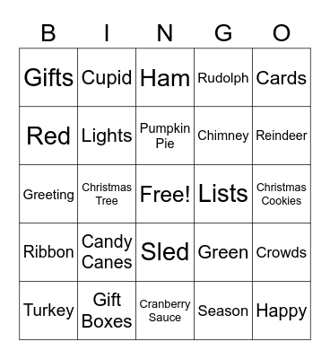 Holiday Vcab Bingo Card