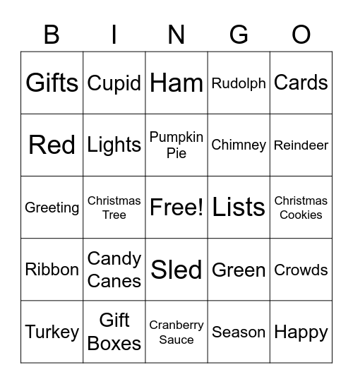 Holiday Vcab Bingo Card