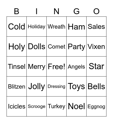 Holiday Vocab Bingo Card