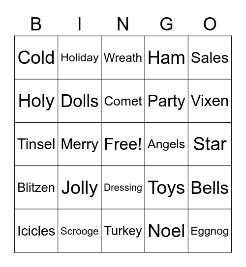 Holiday Vocab Bingo Card
