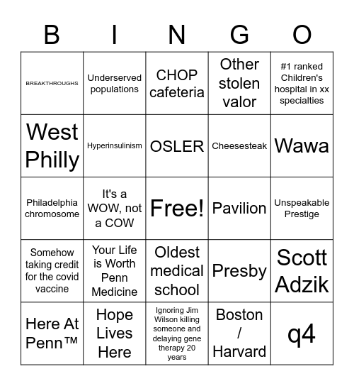 PEN15 Bingo Card