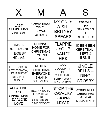 Kerstliedjesbingo Card