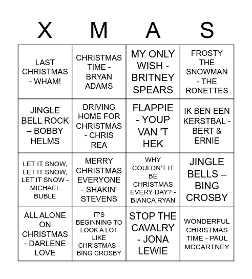 Kerstliedjesbingo Card