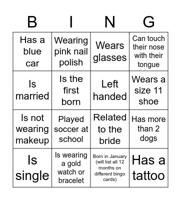 Wedding Guest Bingo Card