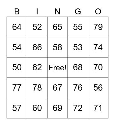 French Numbers 60-79 Bingo Card