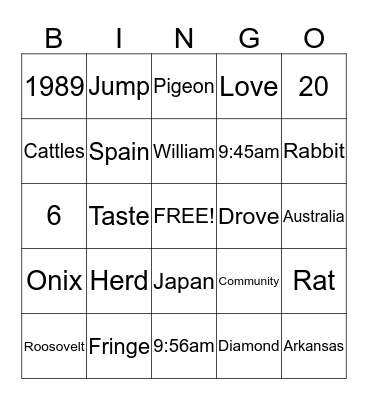Trivia Bingo Card