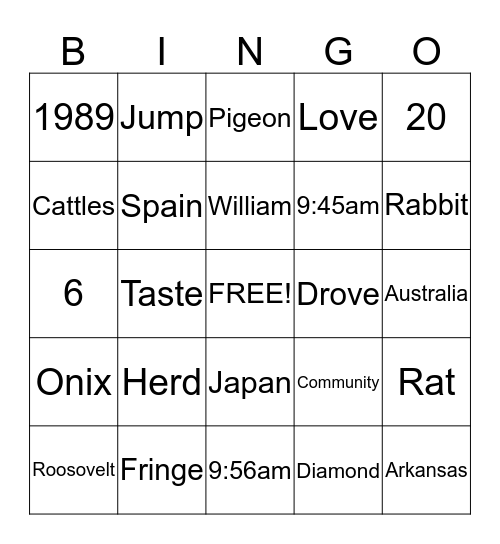 Trivia Bingo Card