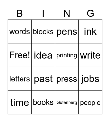 The Printing Press Bingo Card