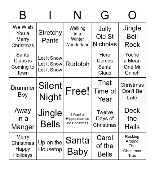 Chirstmas Carol Bingo Card