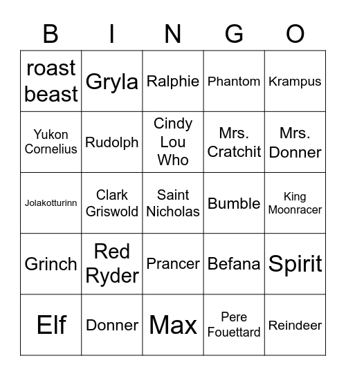 Holiday Characters From Around The World Bingo Card