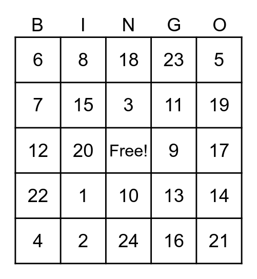 TEST TEST Bingo Card