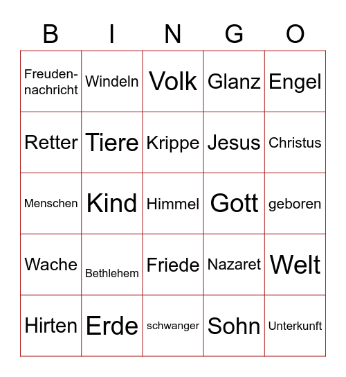 Weihnachtsevangelium Bingo Card