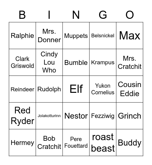 Holiday Characters From Around The World Bingo Card