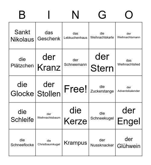 Weihnachten Bingo Card