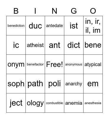 WOW 6 Vocabulary Bingo Card