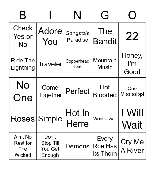 Music Bingo 122 Bingo Card