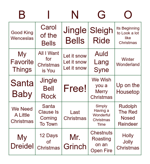 Holiday Jingle Bingo Card