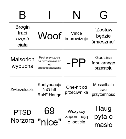 Cringe Bingo Card