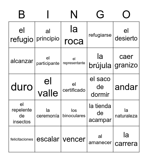 Unidad 1 Bingo Card