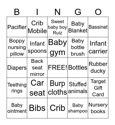 Milena's Baby Shower  Bingo Card