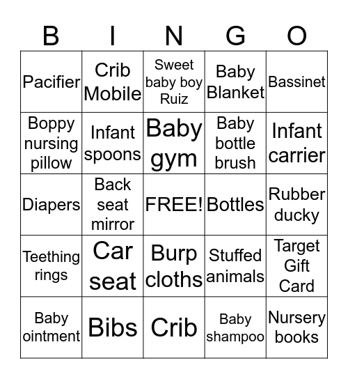 Milena's Baby Shower  Bingo Card