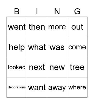 Sight Words Bingo Card