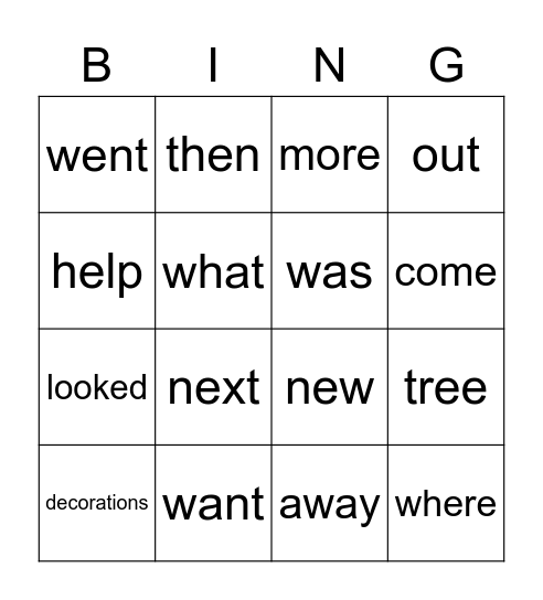 Sight Words Bingo Card