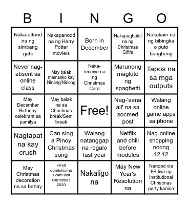 12-IOLITE CHRISTMAS BINGO Card