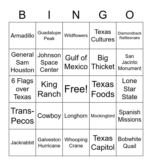 Texas Bingo Card