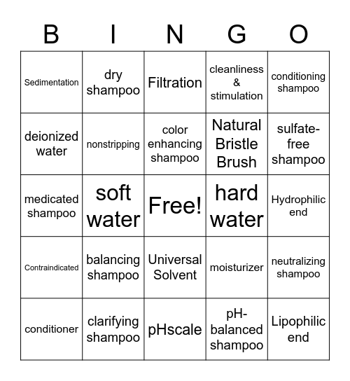 Chapter 15 Scalp Care, Shampooing & Conditioning Bingo Card