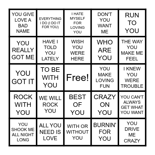 YOU Season 1 Bingo Card
