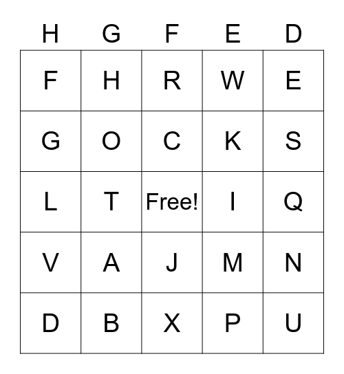 J Bingo Card