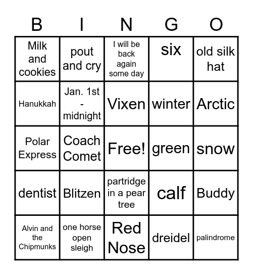 Holiday Bingo Card