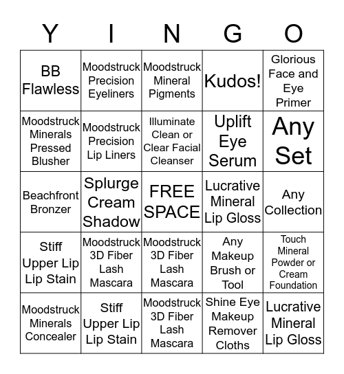 Younique Virtual Party Bingo Card
