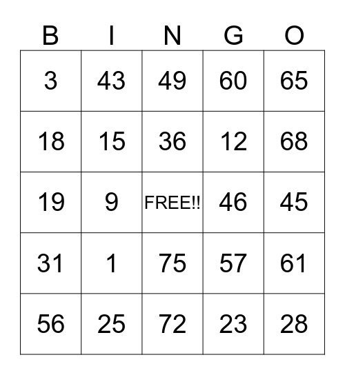 Untitled Bingo Card