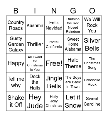 Music Bingo Card