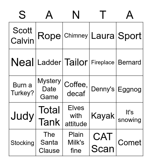 The Santa Clause Bingo Card