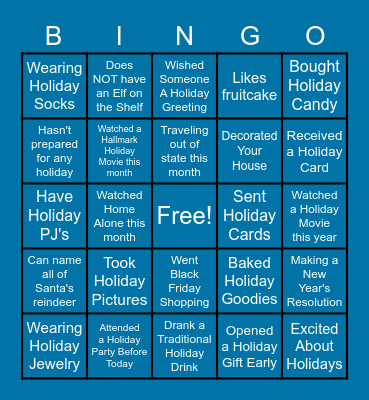 Holiday Fun Bingo Card