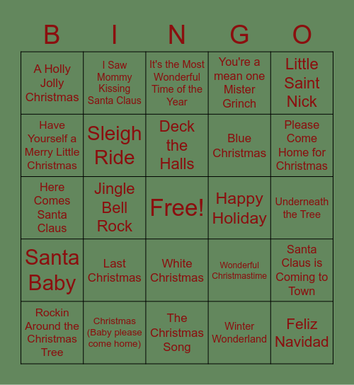 MG Team Christmas SINGO Bingo Card